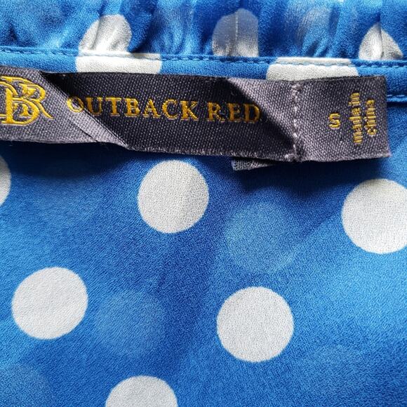 Polka Dot Blue Pintuck Semi Sheer Blouse Size Small by Outback Red - Picture 9 of 11